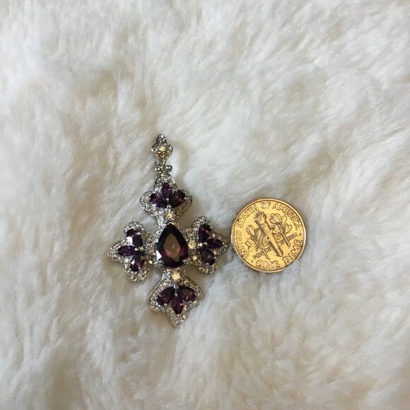 Sterling Silver Purple Crystal Flower Pendant - Picture 8 of 8